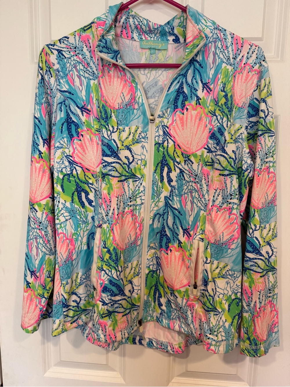 Floral Shell Zip Utility Jacket in Blue, Pink & Green